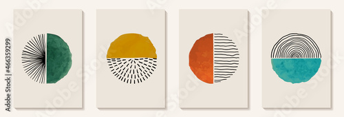 Creative minimalist hand painted Abstract art background with watercolor stain and Hand Drawn doodle Scribble Circle. Design for wall decoration, postcard, poster or brochure