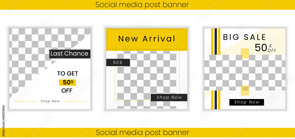 social media template post for promotion. Set of Editable minimal square banner template. Suitable for social media post and web internet ads.Yellow and black colors social media template post for promotion. Set of Editable minimal square banner template. Suitable for social media post and web internet ads.Yellow and black colors