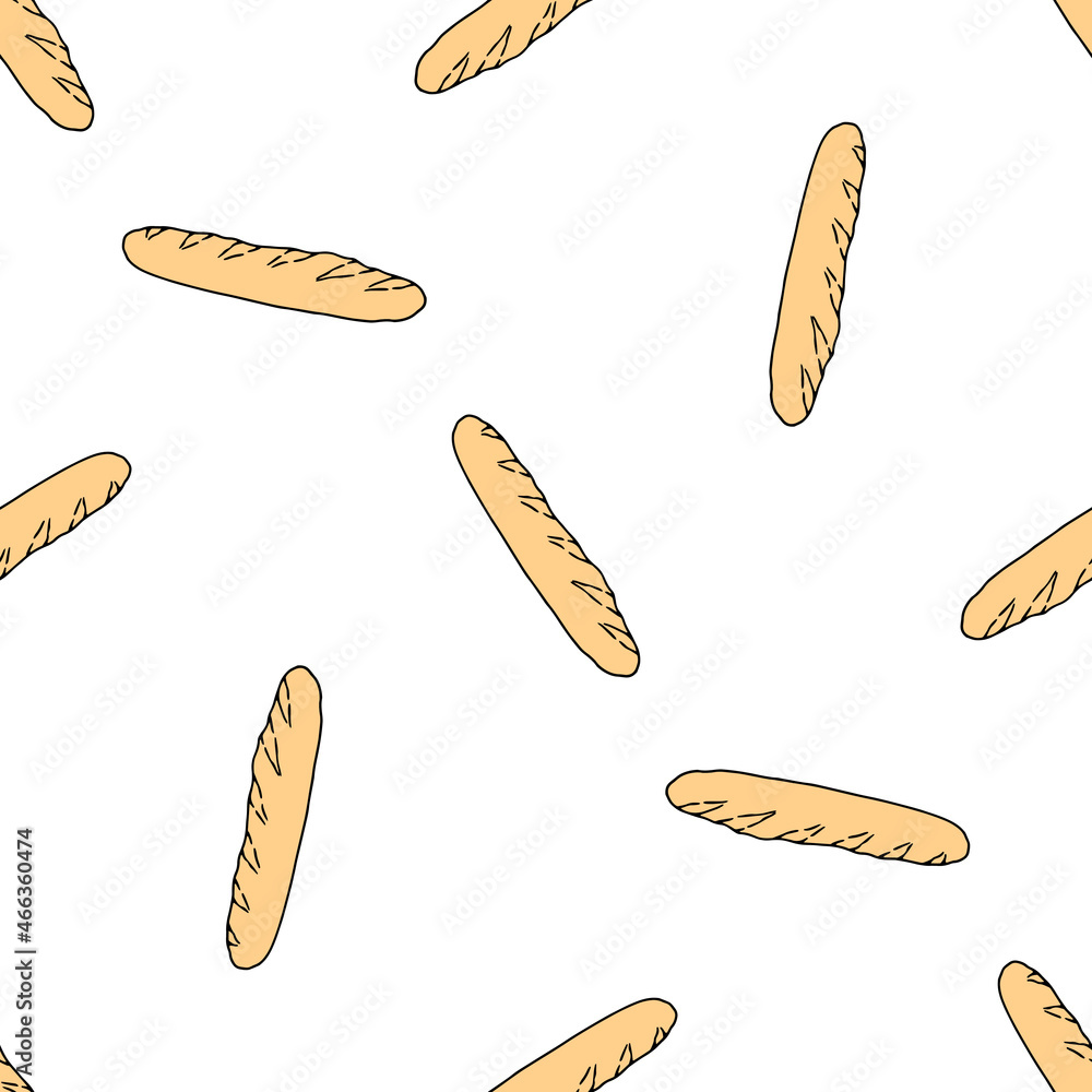 a pattern from a baguette. seamless pattern of a long yellow baguette drawn in doodle style randomly arranged on a white background for a bakery template a pattern from a baguette. seamless pattern of a long yellow baguette drawn in doodle style randomly arranged on a white background for a bakery template