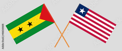 Crossed flags of Sao Tome and Principe and Liberia. Official colors. Correct proportion