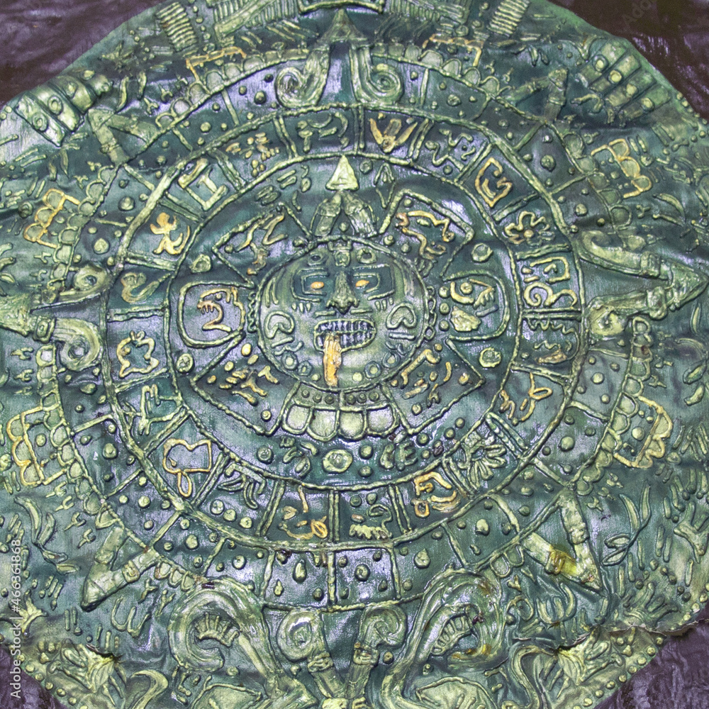 Aztec Calendar on Wrinkled Canvas