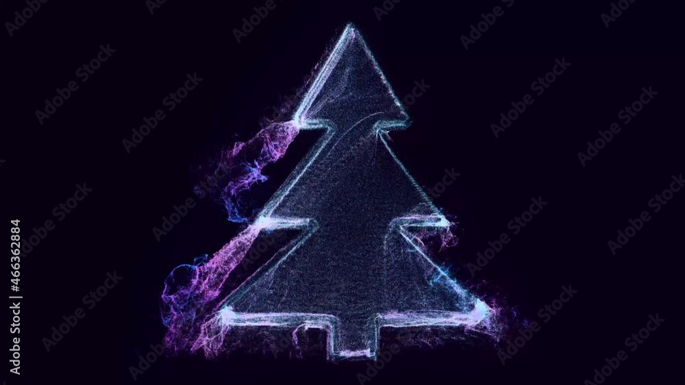christmas tree silhouette, new year composition with luma matte as alpha channel, ink effect. Colored glow particles are emitted underwater and swirl like ink in water. Festive blue background. christmas tree silhouette, new year composition with luma matte as alpha channel, ink effect. Colored glow particles are emitted underwater and swirl like ink in water. Festive blue background.
