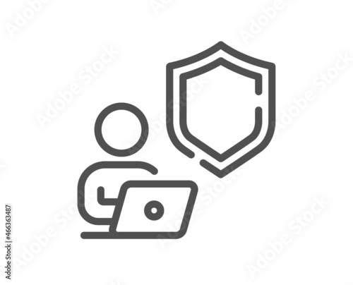 Shield line icon. Privacy secure sign. Safe defense symbol. Quality design element. Linear style shield icon. Editable stroke. Vector
