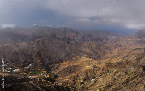 Gran Canaria, landscape of the central part of the island, Las Cumbres, ie The Summits, 
Caldera de Tejeda in geographical center of the island, as seen from Cruz de Tejeda pass
