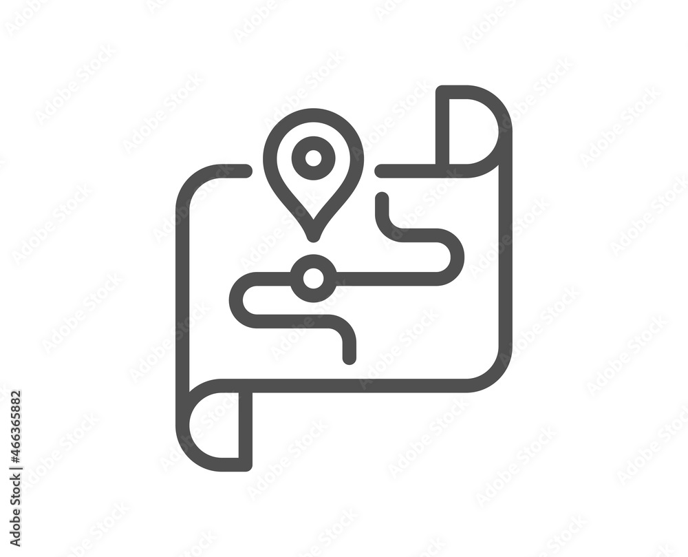 Map line icon. Road trip sign. Journey route distance symbol. Quality design element. Linear style map icon. Editable stroke. Vector Map line icon. Road trip sign. Journey route distance symbol. Quality design element. Linear style map icon. Editable stroke. Vector