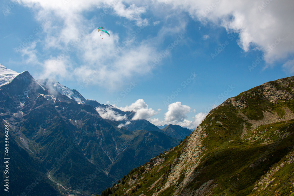 The view towards Mont Blanc from the hiking trail to Refuge de Bellachat, French Alps, first week of September.