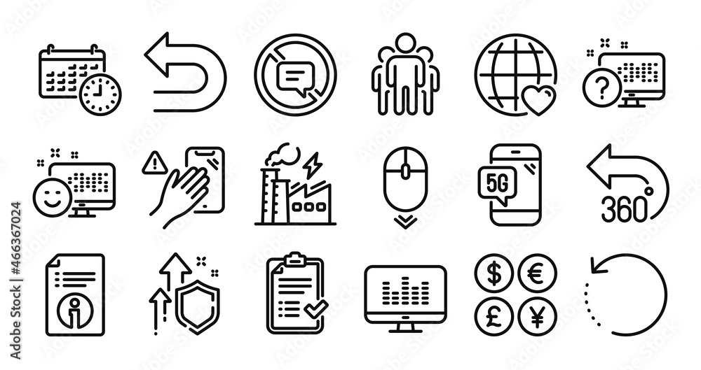 Music making, Approved checklist and Stop talking line icons set. Secure shield and Money currency exchange. Scroll down, Recovery data and Group icons. Dont touch, 360 degrees and Undo signs. Vector Music making, Approved checklist and Stop talking line icons set. Secure shield and Money currency exchange. Scroll down, Recovery data and Group icons. Dont touch, 360 degrees and Undo signs. Vector