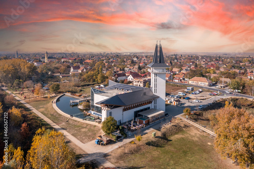 Hungary - Tisza lake at Poroszló city from drone view photo