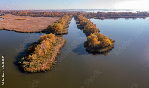 Hungary - Tisza lake at Poroszló city from drone view
