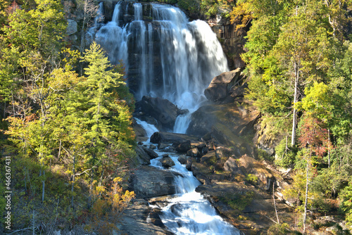 Late afternoon sunlight shines on a North Carolina Water Fall