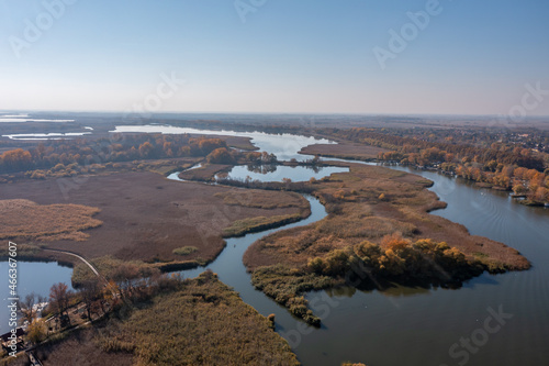 Hungary - Tisza lake at Poroszló city from drone view