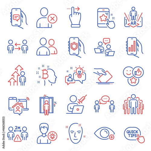 People icons set. Included icon as Employee result, Farsightedness, Idea signs. Star rating, Social distance, Vaccination appointment symbols. Teamwork, Elevator, Teamwork business. Like. Vector