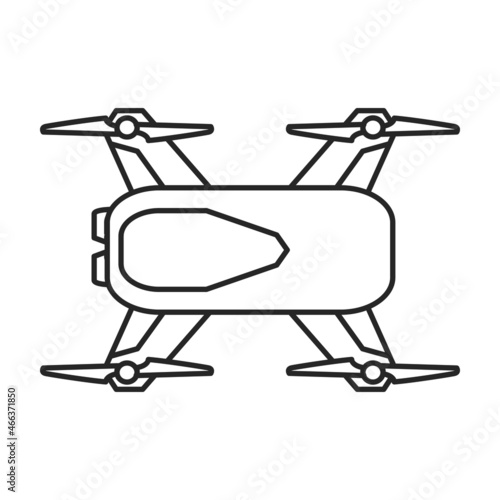 Drone outline vector icon.Outline vector illustration quadcopter. Isolated illustration of drone icon on white background.