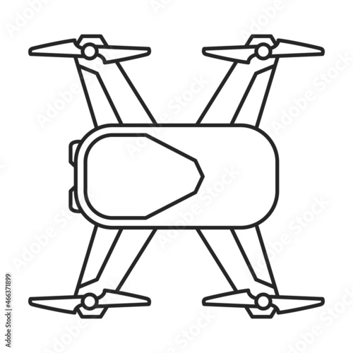 Drone outline vector icon.Outline vector illustration quadcopter. Isolated illustration of drone icon on white background.