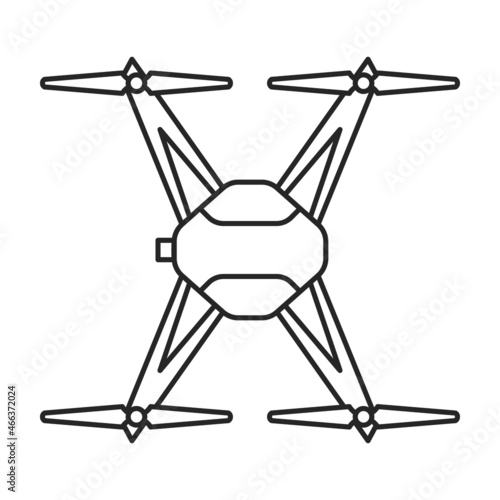 Drone outline vector icon.Outline vector illustration quadcopter. Isolated illustration of drone icon on white background.