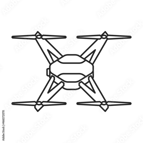 Drone outline vector icon.Outline vector illustration quadcopter. Isolated illustration of drone icon on white background.