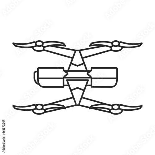Drone outline vector icon.Outline vector illustration quadcopter. Isolated illustration of drone icon on white background.