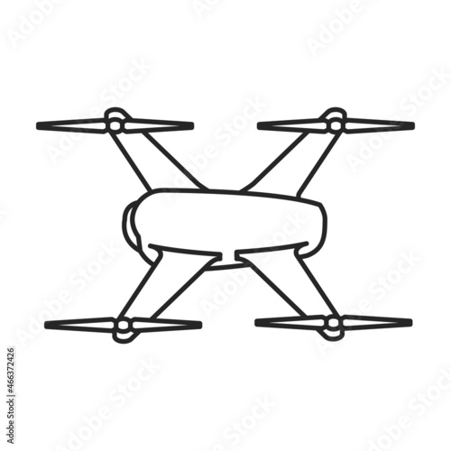 Drone outline vector icon.Outline vector illustration quadcopter. Isolated illustration of drone icon on white background.