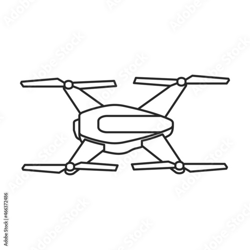 Drone outline vector icon.Outline vector illustration quadcopter. Isolated illustration of drone icon on white background.