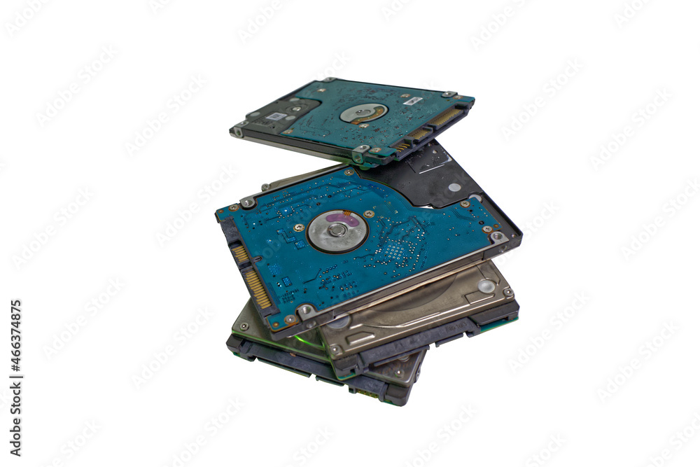 Many Hard drives stacked up on a transparent background top view Many Hard drives stacked up on a transparent background top view