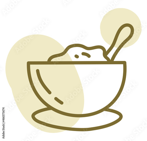 Cooked meal in bowl, illustration, vector, on a white background.