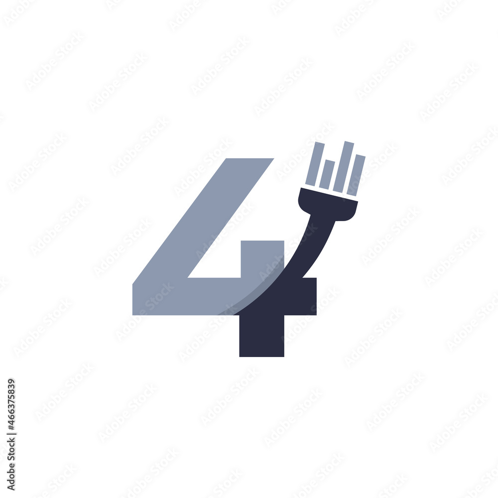 Number 4 Brush and Paint with Minimalist Design Style Number 4 Brush and Paint with Minimalist Design Style