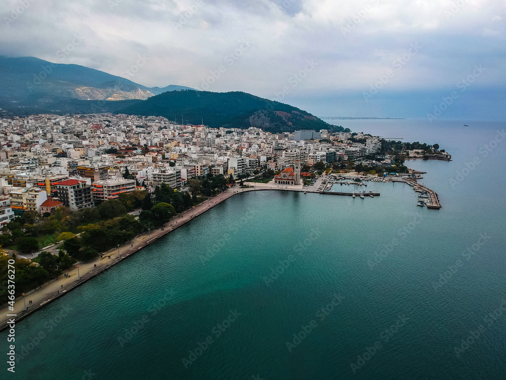 Aerial view over Volos seaside city, Magnesia, Greece