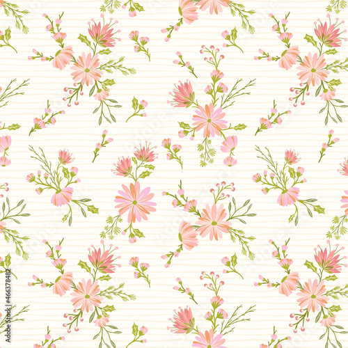 Beautiful Winter Floral Pattern With Stripes