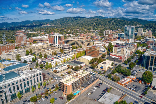 Aerial View of Asheville  North Carolina during Summer