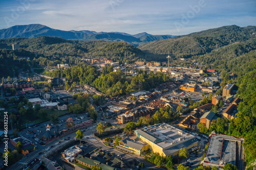 Aerial View of Gatlinburg, Tennessee in the Morning