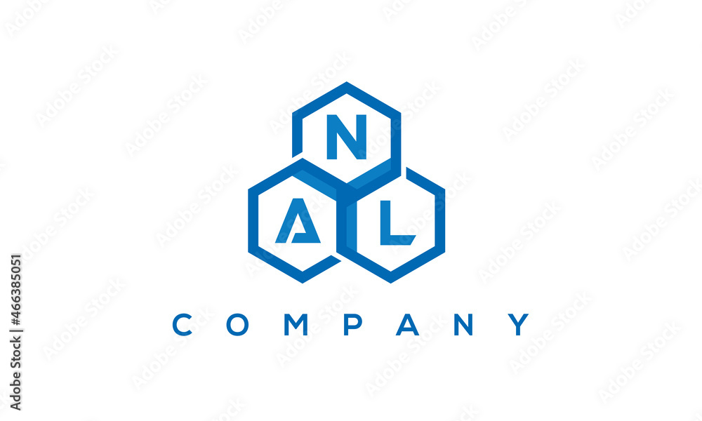NAL letters design logo with three polygon hexagon logo vector template	
