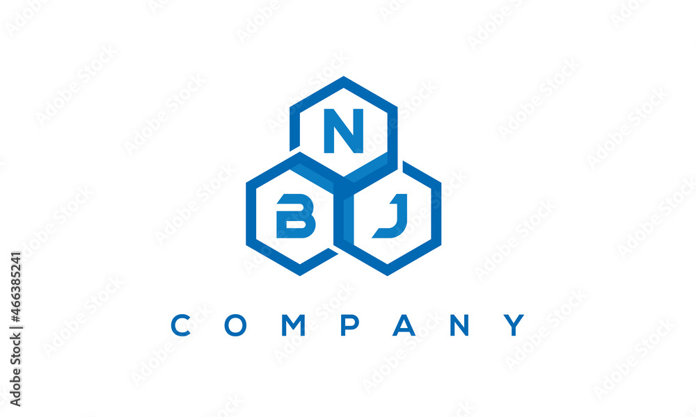 NBJ letters design logo with three polygon hexagon logo vector template	