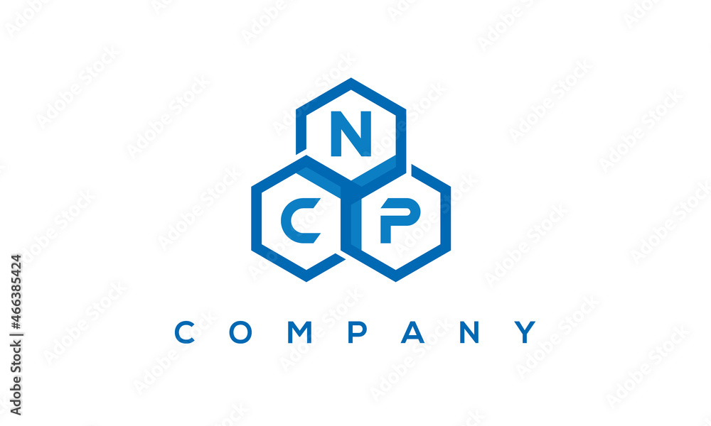 NCP letters design logo with three polygon hexagon logo vector template	