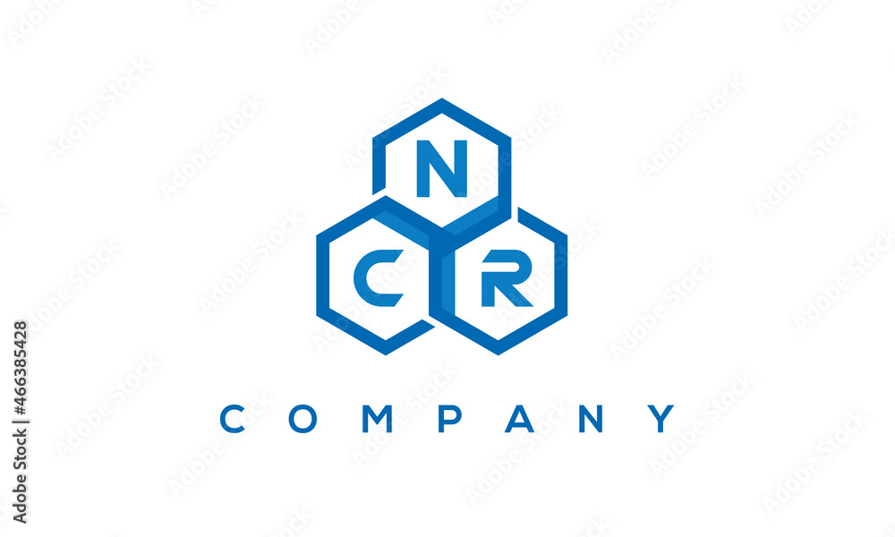 NCR letters design logo with three polygon hexagon logo vector template	