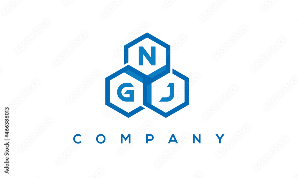 NGJ letters design logo with three polygon hexagon logo vector template	