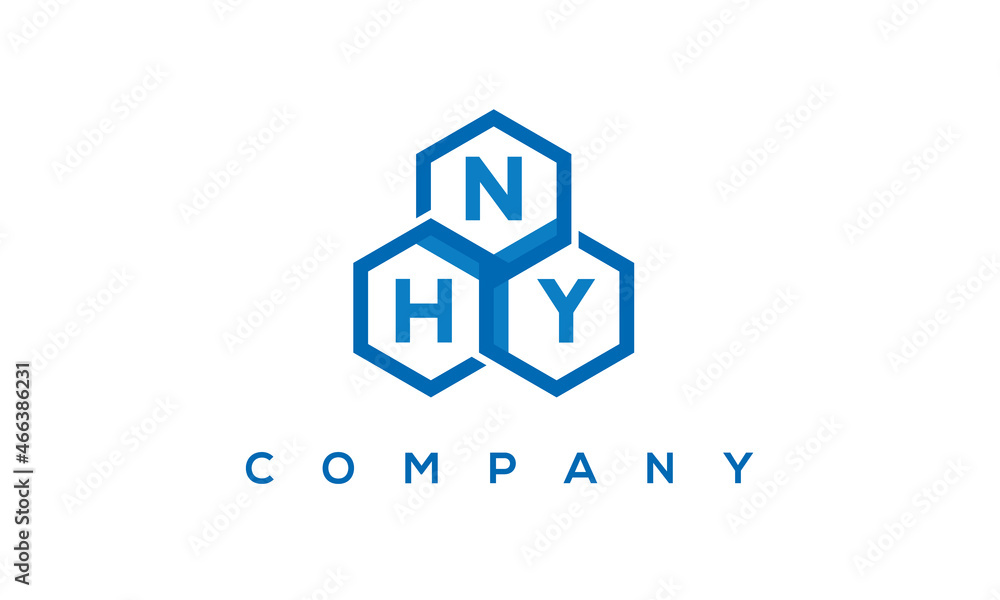 NHY letters design logo with three polygon hexagon logo vector template	