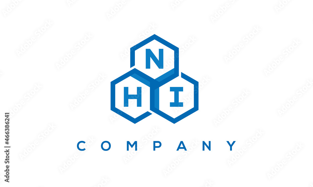 NHI letters design logo with three polygon hexagon logo vector template	
