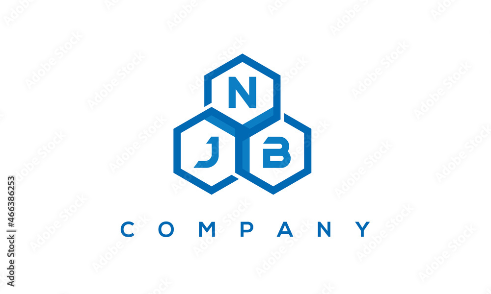 NJB letters design logo with three polygon hexagon logo vector template	