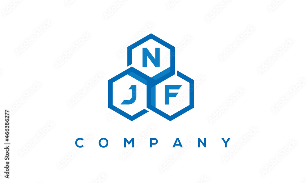 NJF letters design logo with three polygon hexagon logo vector template	