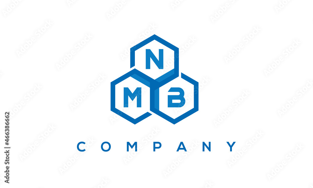 NMB letters design logo with three polygon hexagon logo vector template	