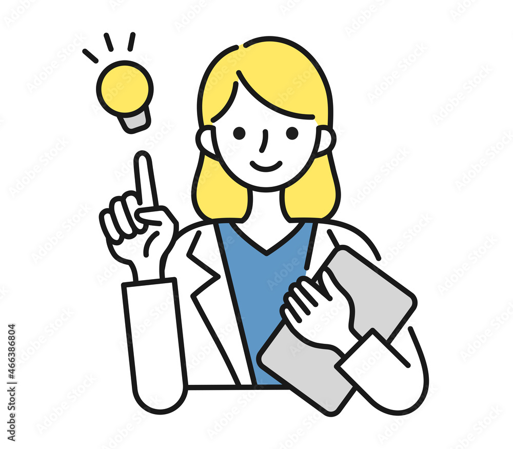 提案をする白衣を着た女性の看護師/医師のイラスト素材