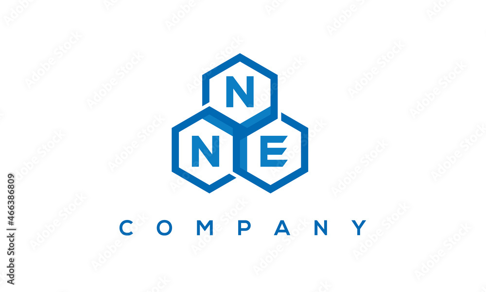 NNE letters design logo with three polygon hexagon logo vector template	