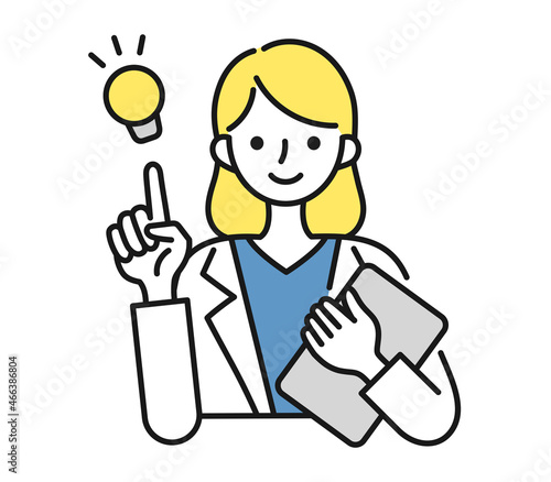 提案をする白衣を着た女性の看護師/医師のイラスト素材