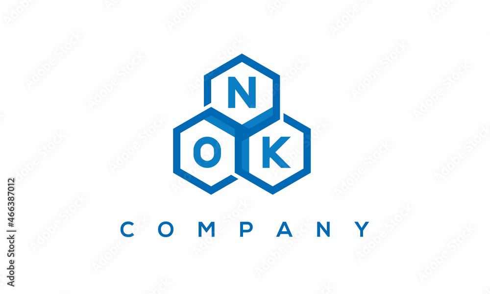 NOK letters design logo with three polygon hexagon logo vector template	