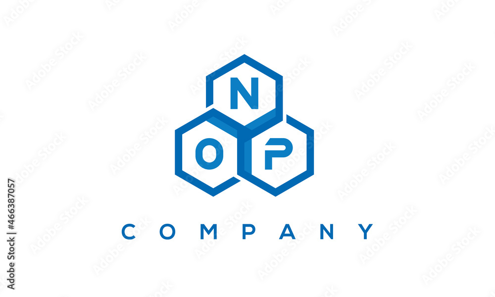 NOP letters design logo with three polygon hexagon logo vector template	