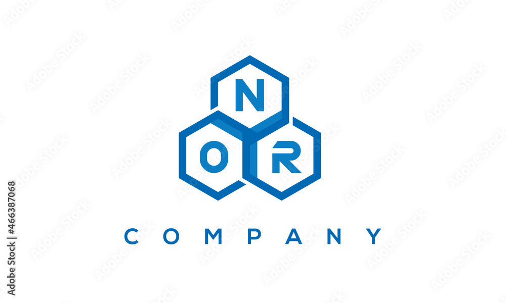 NOR letters design logo with three polygon hexagon logo vector template	