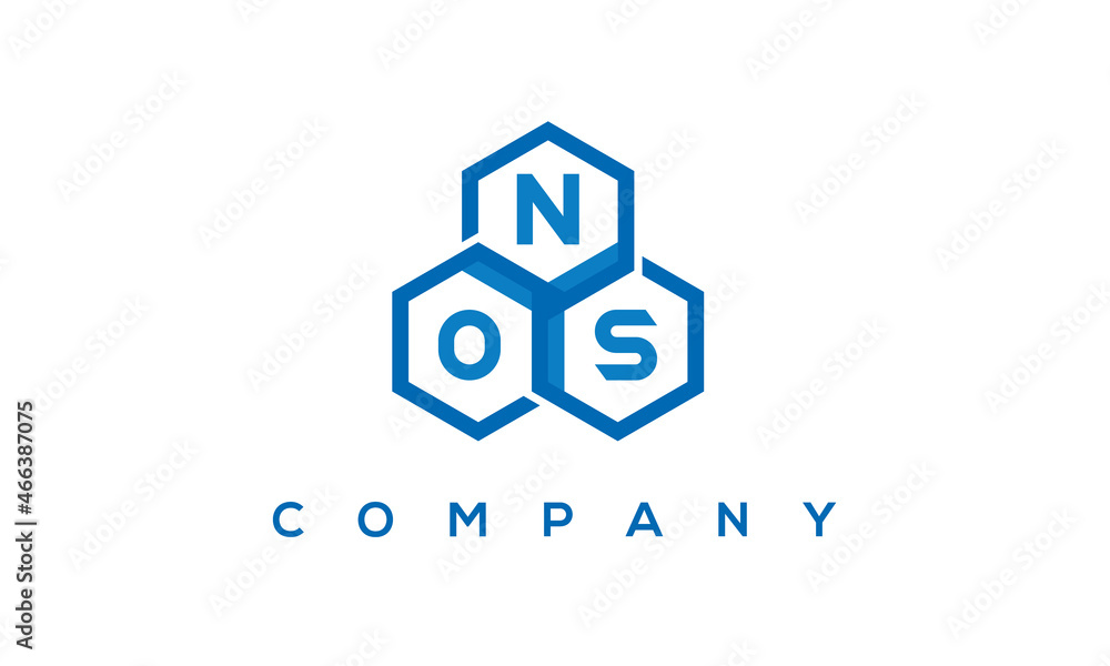 NOS letters design logo with three polygon hexagon logo vector template	