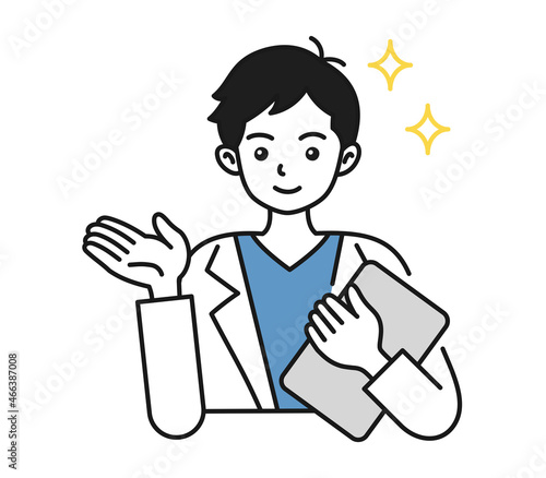 案内や説明をする白衣を着た男性の看護師/医師のイラスト素材