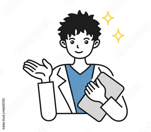 案内や説明をする白衣を着た男性の看護師/医師のイラスト素材