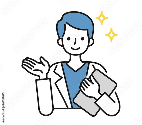 案内や説明をする白衣を着た男性の看護師/医師のイラスト素材